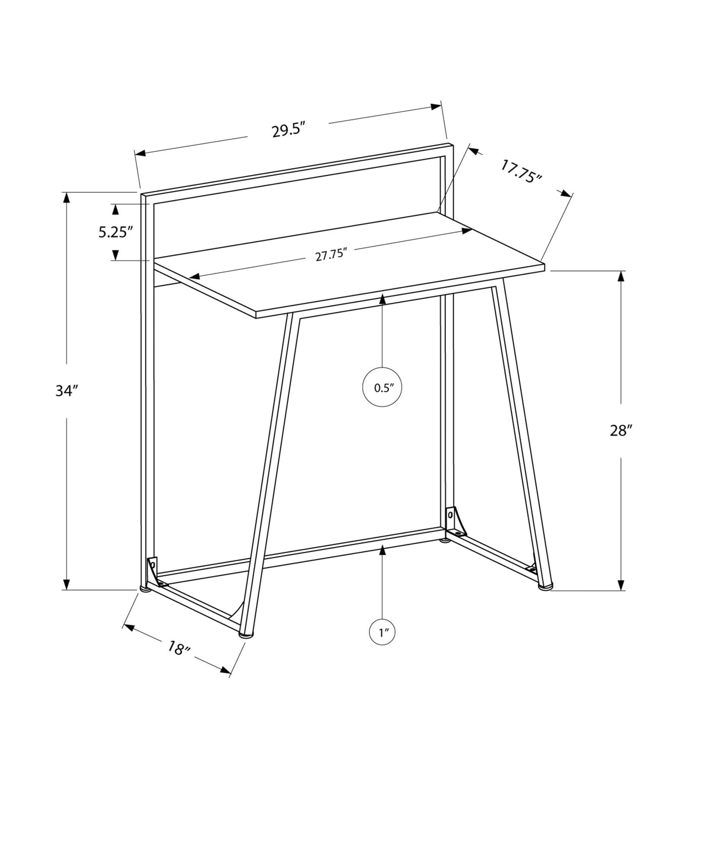 17.75inches x 29.5inches x 34inches White Mdf Metal  Computer Desk
