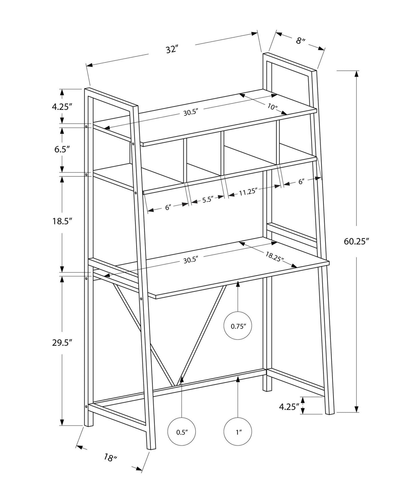 18inches x 32inches x 60inches White TopwithWhite Metal  Computer Desk